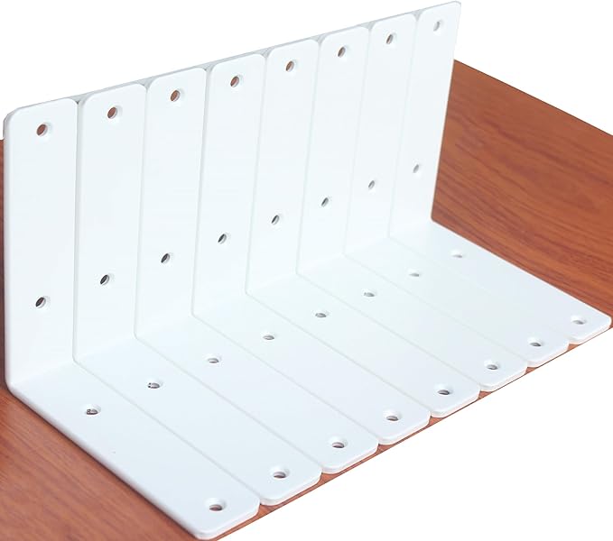 8 Pack - L 6" x H 6" x W1.5, 5mm Thick White L Shelf Bracket, Iron Shelf Brackets, Metal Shelf Brackets, Floating Shelf, Shelf Supports with Screws