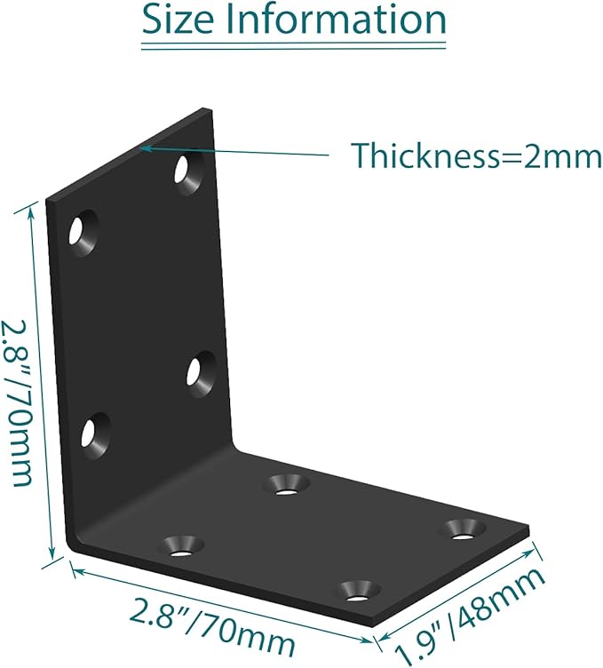 Black Stainless Steel Shelf Bracket,Joint Right Angle Bracket,L Shape Heavy Duty Metal Corner Brace Shelf Supporter for Wood Aufuga (20, 2.8x2.8x2)