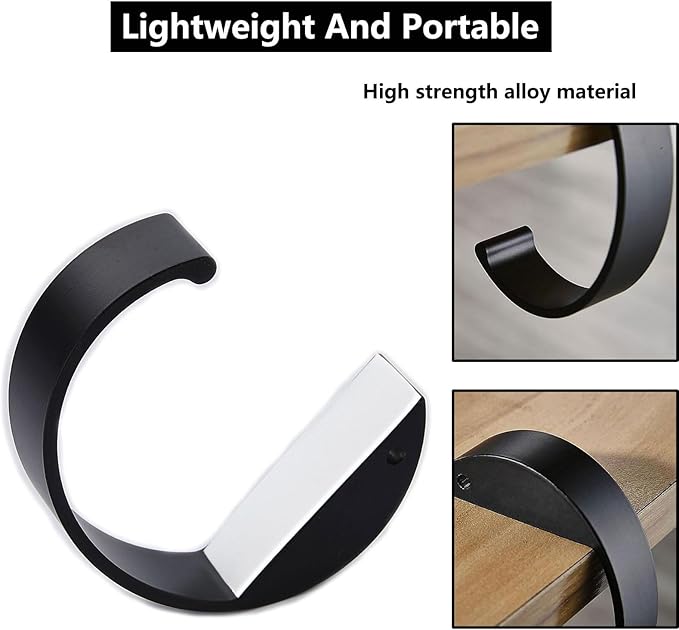 KISOY 2PCS C Shape Purse Hook for Table Handbag Hanger for Desk Heavy Duty Purse Hook Bag Holder Made of high-Strength Alloy Materials Hanger Various Heavy Items Desk Hook (C Shape(2 Black))