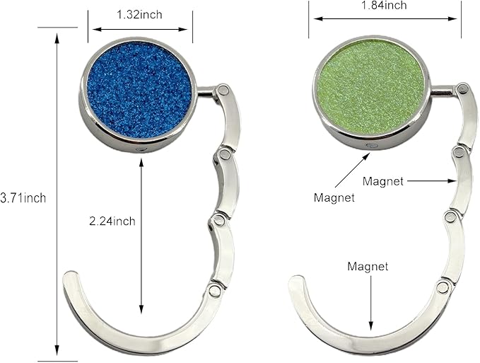 2 Pack Bling Foldable Purse Hooks for Table & Desk | Women's Handbag Hangers | Anti-Slip & Portable | Perfect for Dining Out & Office Use | Mixed Color (Blue & Green)