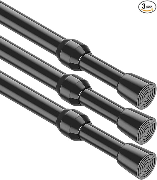 3Pcs Tension Curtain Rod 26-39 inch Spring Tension Rod, Black Tension Rod Adjustable Curtain Rod, Small Tension Rod Curtain Tension Rod for Kitchen, Bathroom, Window, Bookshelf,Closet.