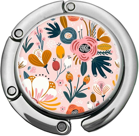 Bosketo Foldable Purse Hook Womens Bag Table Hanger Collection Desk Hooks for Purse (1pack Pink Flower Hook)