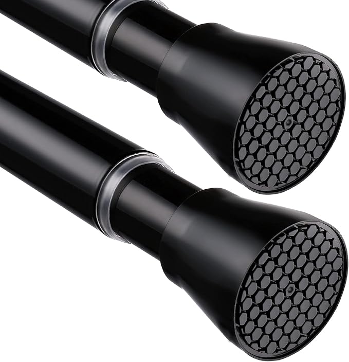 2 Pack Black Tension Curtain Rod for Windows 28 to 48 Inch,7/8"Small Shower Curtain Rod for Bathroom,Pressure Spring Tension Curtain Rod No Drilling for Closet Doorway Kitchen