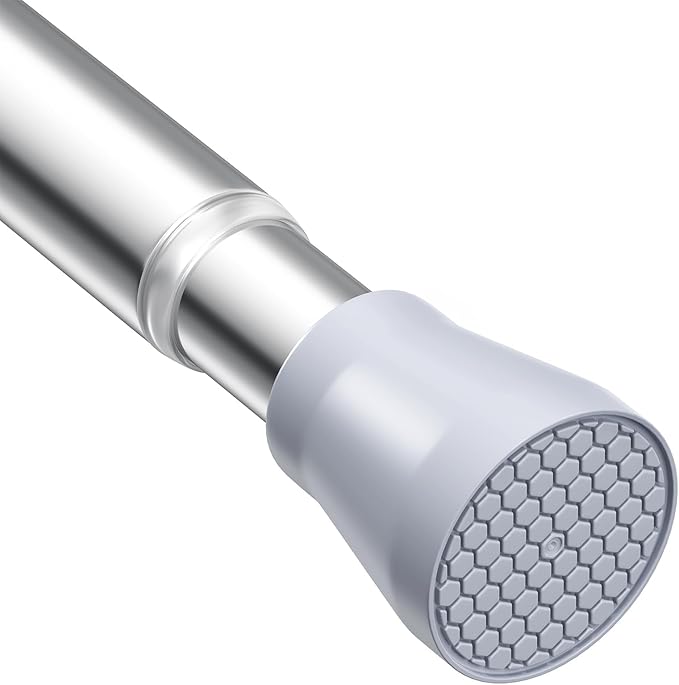 AIZESI Tension Curtain Rod Spring Tension Rods for Windows 28 to 48 Inch, 7/8 Diameter Silver, Adjustable Curtain Rods No Drilling, Shower Curtian Rod for Bathroom, Doorway, Closet
