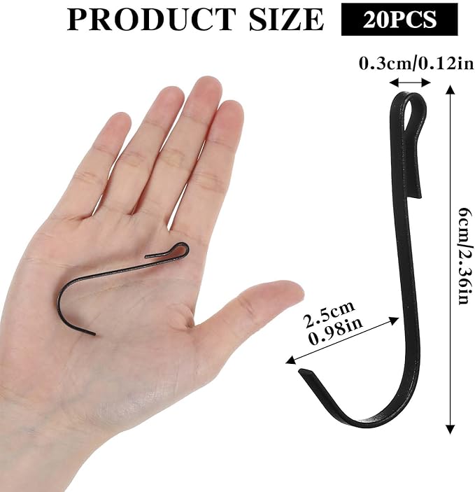 20 Pcs Shelf Hooks Grid Wall Hooks for Wire Shelving Accessories Stainless Steel J Hook for Hanging Sink Hanger for Kitchen Bedroom Office, Wire Hook Rack, Black