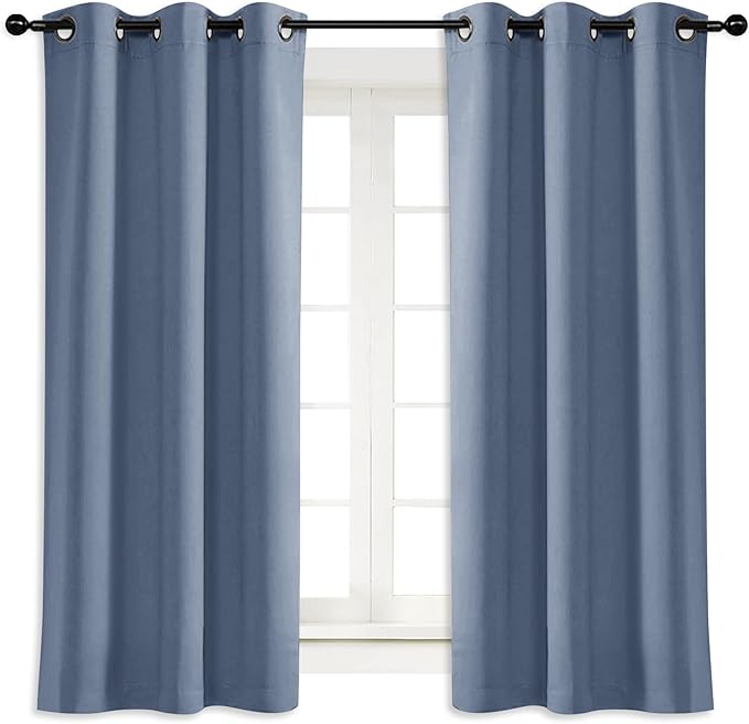 NICETOWN Kitchen Blackout Window Curtain Panel Home Fashion Thermal Insulated Solid Grommet Room Darkening Drape for Apartment (Stone Blue, 1 Panel, 42 by 63 inches Long)