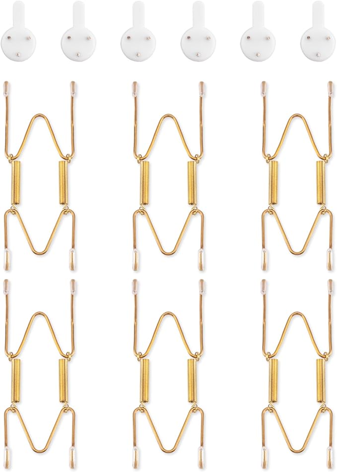 Bilillo 6 Pack Plate Hangers for The Wall, Suitable for 4-5 inch Art Plate, Stainless Steel Invisible Heavy Duty Wire Plate Holder with Wall Hooks, Plate Hangers for Displaying Plates, Platter, Dish