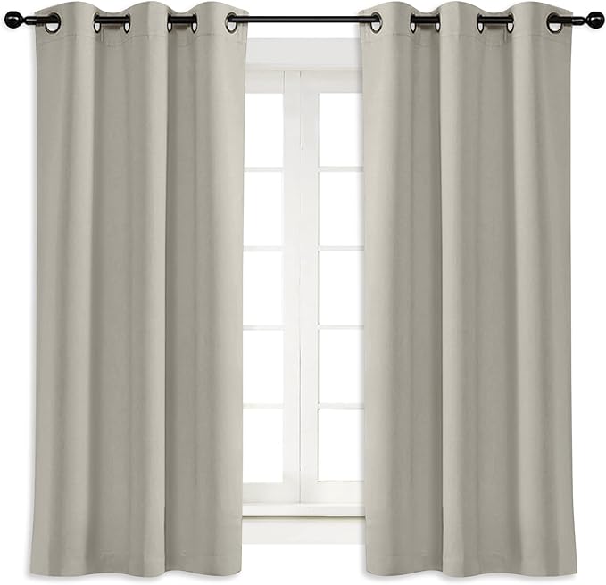 NICETOWN Room Darkening Window Treatment Curtain, Natural, Single Panel, 42 by 45, Energy Smart Thermal Insulated Block Out Sunlight Shade & Blind for Bedroom with Grommet Ring Top