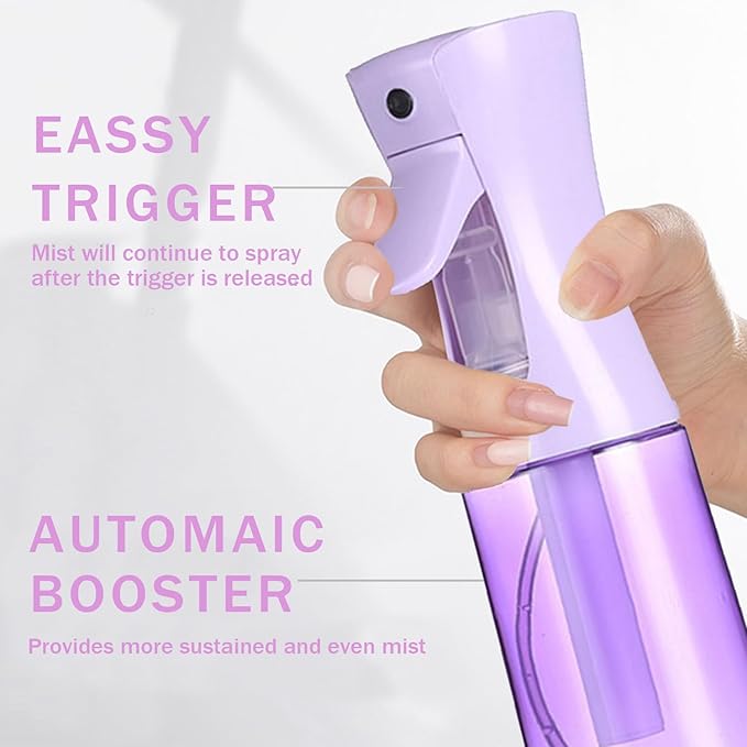 3 Pack Spray Bottles, 2-Pack Continuous Spray Bottles,Fine Water Mist Spray Bottles for Hair 6.8 OZ (200 ML) and 1oz 30ml Travel Spray Bottle Mister for Cleaning,Hairstyling,Plants,Barbers,Pets Purple