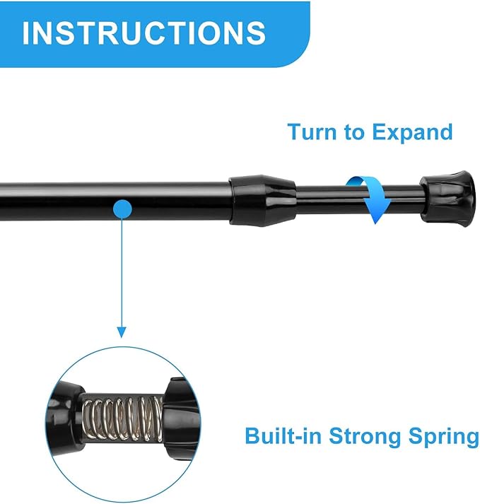 4 Pack Tension Curtain Rod 15.7-28 Inch, Small Short Adjustable Extendable Spring Loaded Rods for Windows Cabinet Blinds Closet Bedroom Kitchen Bathroom Door No Drilling, Black