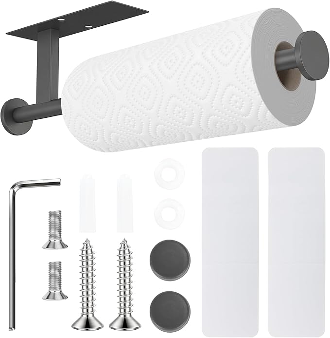 Paper Towel Holder Wall Mount - Self Adhesive No Drill or Drilling, SUS304 Stainless Steel - Kitchen, Bathroom, Sink, Pantry, Fridge (Grey)