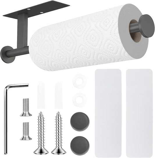 Paper Towel Holder Wall Mount - Self Adhesive No Drill or Drilling, SUS304 Stainless Steel - Kitchen, Bathroom, Sink, Pantry, Fridge (Grey)