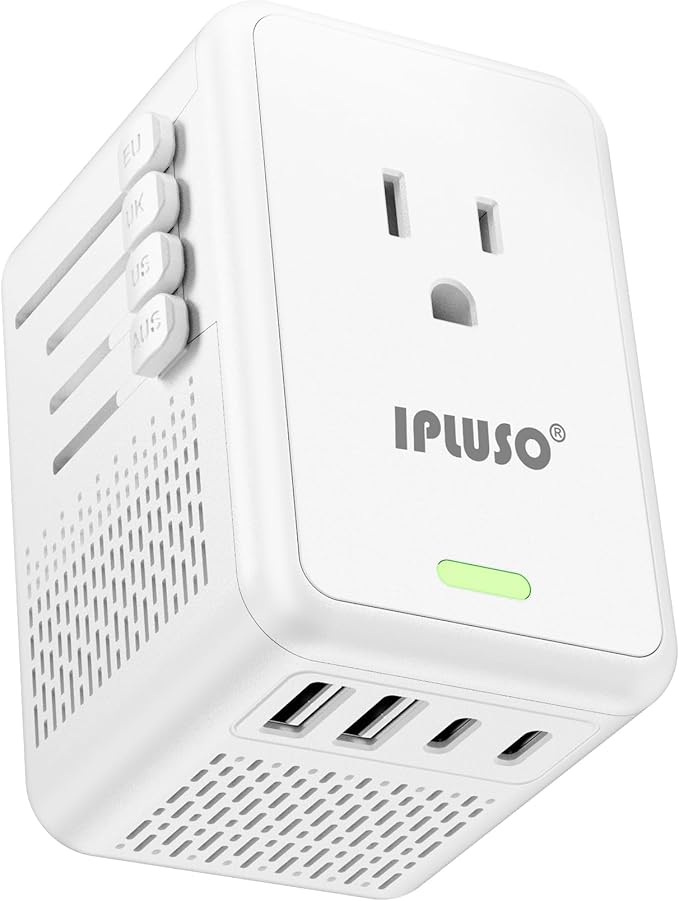 Converter for European Travel, Specially for Hair Dryers, 220v to 110v Voltage Converter with AC Socket, 2 USB C & 2 USB A Ports, Compact Voltage Converter US to Europe (White)
