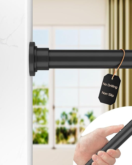 ALLZONE Tension Curtain Rod for Window, 83-123 Inches, Heavy Duty Curtain Rods No Drilling, Non-Slip Bathroom Shower Tension Rod, Renter Friendly, Adjustable, Spring Loaded, Extra Long, Black