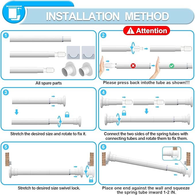 Spring Tension Rod 28 to 48 inches,Adjustable Heavy Duty Curtain Rod-Shower Curtain Rods for Bathroom,Windows,Door,White