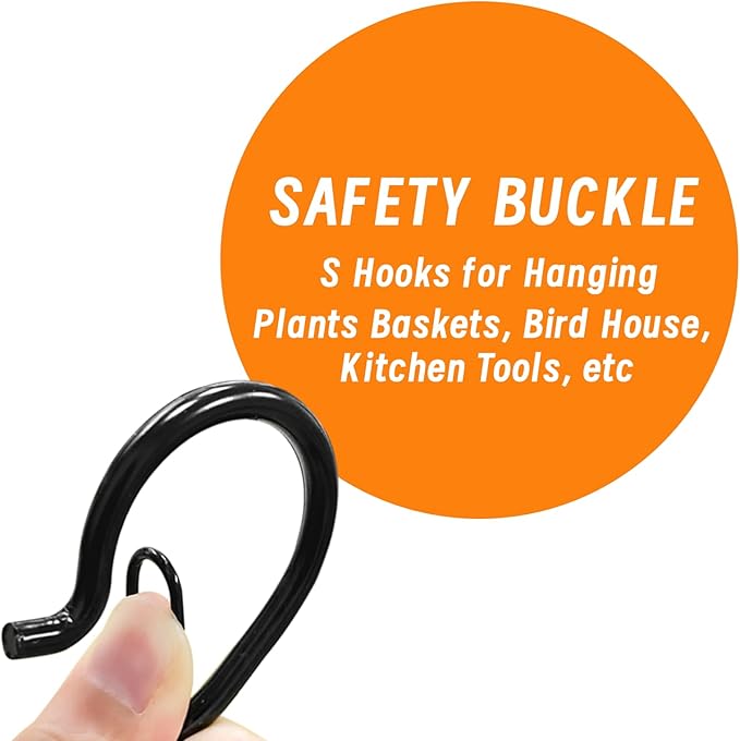 48 Pcs S Hooks for Hanging with Safety Buckle, 3.5 inch Heavy Duty Metal S Shaped Hooks Stainless Steel for Hanging Kitchen Utensil, Cups, Pots, Plants, Bags, Hats (Black)