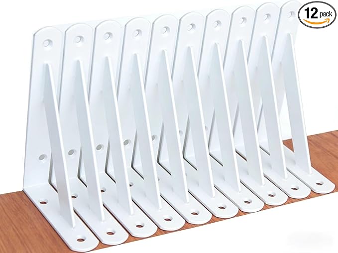 12 Pack L6 x H 4" White Heavy Duty Shelf Brackets with Screws Metal Shelf Brackets Shelf Support Angle Brackets for Shelves L Brackets Heavy Duty Floating Shelf