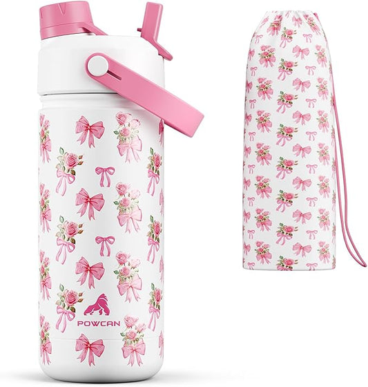 18 oz Insulated Girls Water Bottle: Spill-Proof, Stainless Steel Cup with Straw Spout Lid, BPA-Free, Cupholder Friendly, 24H Cold for School, Camping, Sports, Birthday Gift for Kids (Rosy Bouquet)