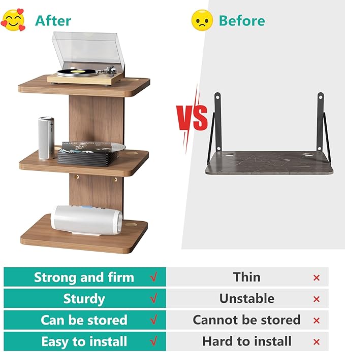WALI Floating TV Shelf, 3 Tier Projector Shelf for DVD Players, Routers, Game Consoles, Cable Boxes, Living Room Decor Accessories, Wall Mount Shelves Holds Up to 22lbs (CS303N), 3-Shelf, Walnut Brown