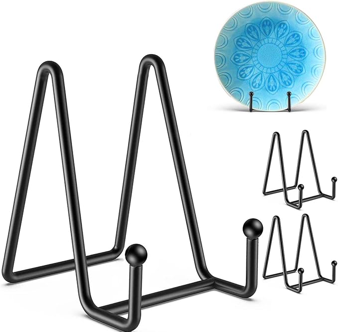 Hoewina Plate Stands for Display, 3Pack 4.5Inch Plate Holder Display Stand, Metal Frame holder stand for Book Holder, Picture Stand, Decorative Plate stand, Photo and Platter, Tabletop Art
