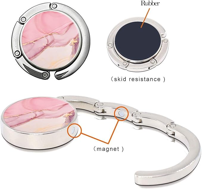 Bosketo Foldable Purse Hook Womens Bag Table Hanger Collection Desk Hooks for Purse (3pack Modern Marble Hook)