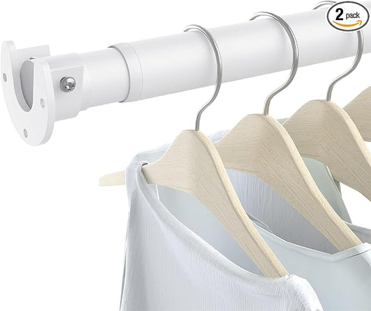 2 Pack Closet Rods for Hanging Clothes, 17 to 39 Inch Heavy Duty Stepless Adjustable Closet Hanging Rod, 1.3 Inch Diameter Metal Closet Rod for Wardrobes Laundry Bedroom RV, White