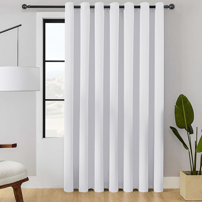 ChrisDowa Room Divider Curtain 108 Inches Long, Wide Blackout Sliding Door Curtain for Bedroom, Room Darkening Privacy Window Curtain for Patio Door (1 Panel Set, Greyish White, 100 x 108 Inch)