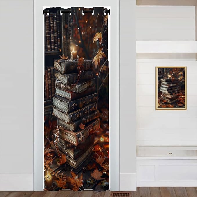 Vintage Bookshelf Door Curtain, Educational Bookcase Library Bookshelf Decor Door Curtain for Kids Boys Girls Teens Bedroom Living Room, 1 Panel 34" W X 80" L