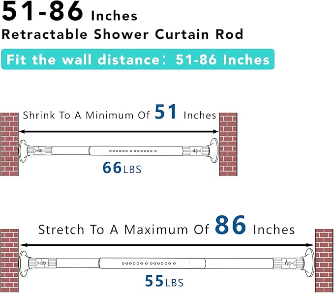 Tension Shower Curtain, Spring Shower Tension Curtain Rod, Closet Rod, for Windows or Shower, Rust Resistant Easy to Install, Umimile (Brown, 51-86”)