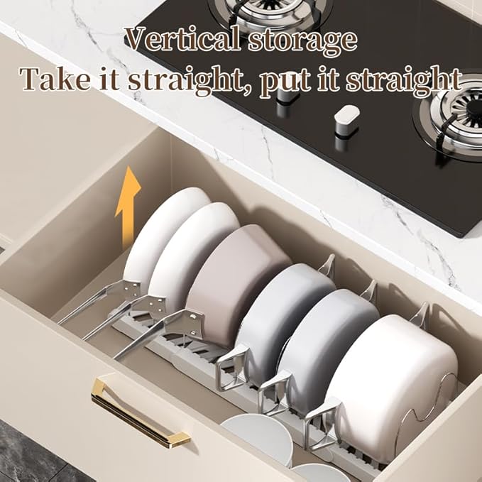 Pot Rack -Expandable Pan Organizer for Cabinet,Pot Lid Holder with 10 Adjustable Compartment for Kitchen Cabinet Cookware Baking Frying Rack,Black