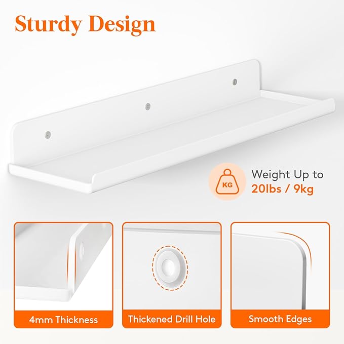 Lifewit Floating Shelves for Bathroom, Acrylic Display Shelf Wall Mounted for Makeup, Skincare, Nail Polish, Book, 14" Perfume Organizer for Bedroom, Living Room, Nursery, Home Decor, White, 4 Pack
