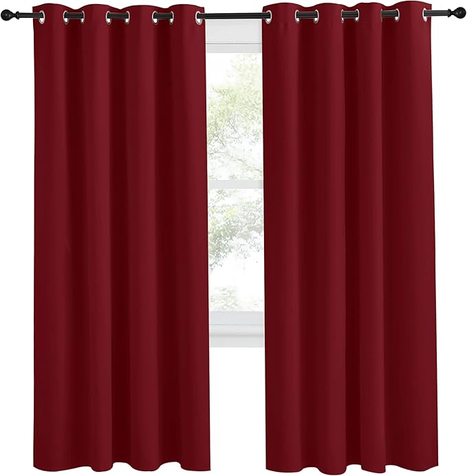 NICETOWN Christmas Burgundy Curtains for Living Room, 55x78 Inch,1 Piece, Burgundy Red, Home Decor Energy Smart Thermal Insulated Window Treatment Drape/Drapery for Patio Door
