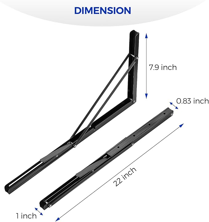 Ravinte 4 Pack 22 Inch Folding Shelf Brackets – Matte Black, Heavy Duty Collapsible Brackets for Tables and Benches – Space-Saving Design