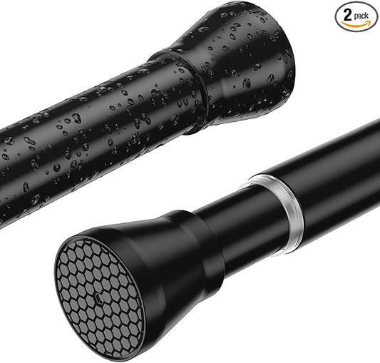 Shower Curtain Rod 2 Pack Adjustable Curtain Rods 30-64 Inch Black Shower Curtain Rods no Drilling Expandable Tension Spring Rod for Bathroom Closet Doorway Door