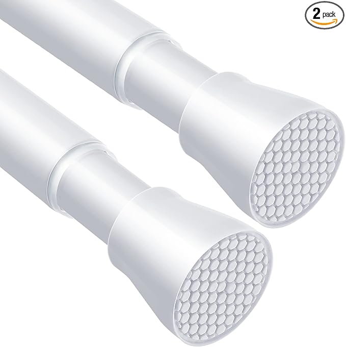 2Pcs Tension Curtain Rods for Windows 28 to 48 Inch, 7/8“ Diameter Spring Loaded Curtain Rod Adjustable Small Curtain Rods No Drilling Tension Rod for Door, Bathroom, Kitchen, White