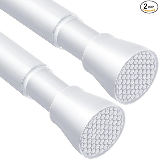 2Pcs Tension Curtain Rods for Windows 28 to 48 Inch, 7/8“ Diameter Spring Loaded Curtain Rod Adjustable Small Curtain Rods No Drilling Tension Rod for Door, Bathroom, Kitchen, White