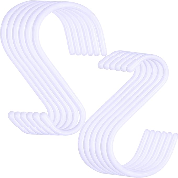 DINGEE 6 Inch Large White Heavy Duty S Hooks, 12 Pack, 7mm Thick Vinyl Coated, Non Slip Sturdy Metal S Hooks for Hanging Plants, Close, Bird Feeders, Large Objects, Tools, Bikes