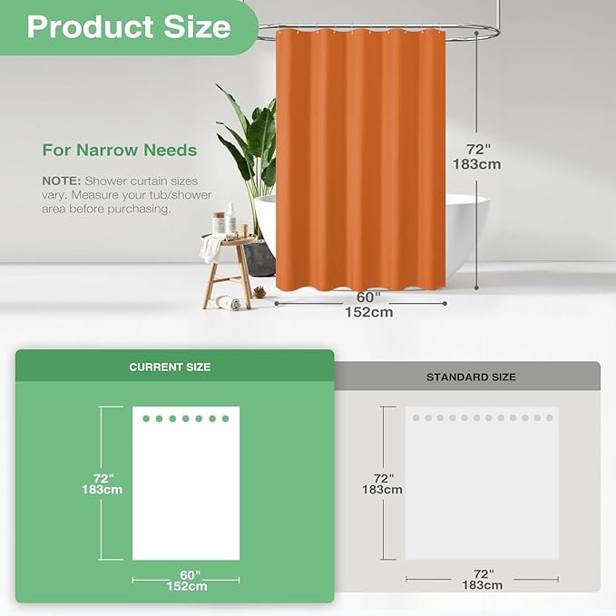 Dynamene Stall Shower Curtain - 60 inch Waffle Weave Heavy Duty Thick Fabric Shower Curtains for Bathroom, Weighted Hotel Spa Luxury Cloth Bath Curtain Set with 10 Plastic Hooks, 60x72, Burnt Orange