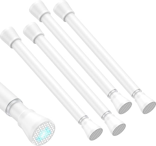Small Tension Rod 16 to 26 Inch White Spring Curtain Rod No Drilling Spring Tension Rod 4pack Adjustable Curtain Rod Tension for Bookshelf Diy Projects Kitchen, Cupboard,Tension Rod