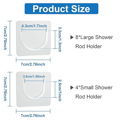 12 Pack Shower Rod Holder with Strong Adhesive, Shower Curtain Rod Holder No Drilling, Shower Bar Holder,Tension Curtain Rod Bracket