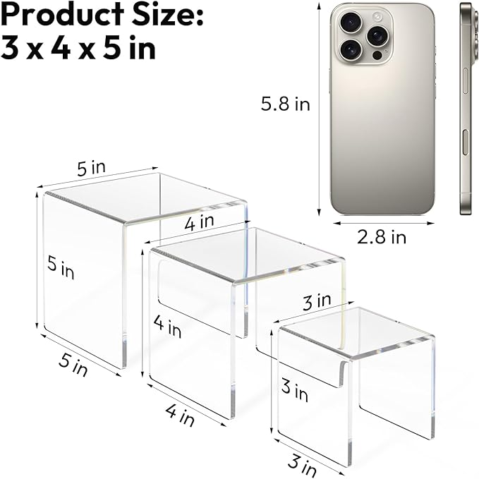 NIUBEE 2 Set Acrylic Risers Display for Funko POP Figures,Clear Cake Stands for Candy Dessert Table Decorations-3"x4"x5"