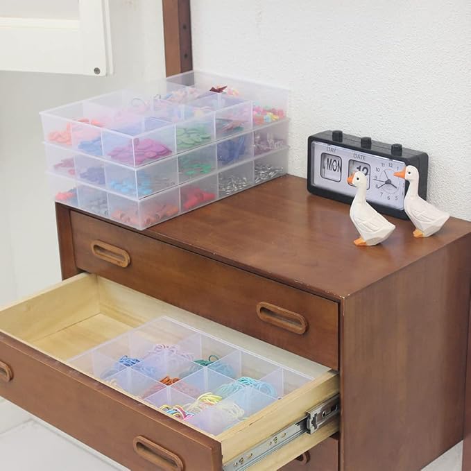 BangQiao 2 Pack Fixed 12 Grids Clear Plastic Organizer Sorting Tray and Transparent Storage Divider Box Container Case for Hardware, Craft, Sewing Kit, Office Supplies, Small Parts
