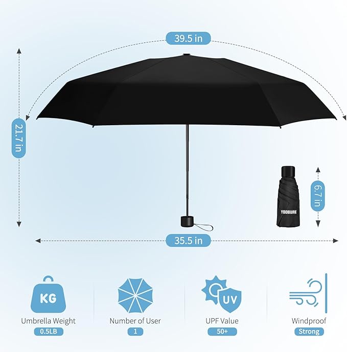 Yoobure Small Mini Umbrella with Case Light Compact Design Perfect for Travel Lightweight Portable Parasol Outdoor Sun&Rain Umbrellas