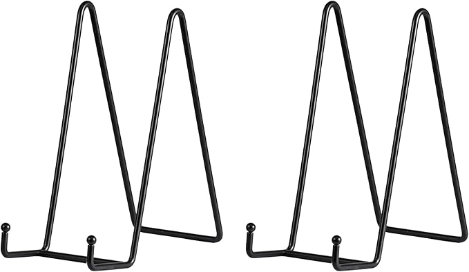 Artliving Metal Plate Stands for Display - 8-Inch Tabletop Holder for Decorative Plates, Picture Frames, Cookbooks, Plaques - Black Iron Display Easels - 2 Pack