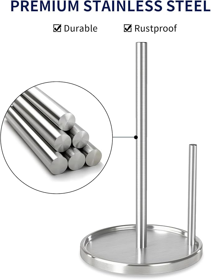 Jesginboo Paper Towel Holder Countertop, Silver Kitchen Paper Towels Holder, Paper Roll Holder with Weighted Base