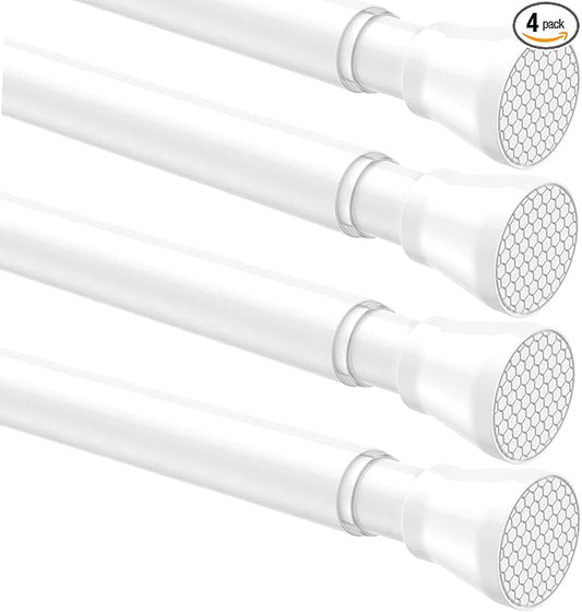 AIZESI 4pcs Tension Curtain Rod Spring Tension Rods for Windows 28 to 48 Inch, 7/8 Diameter White, Adjustable Curtain Rod Spring Tension Curtian Rod for Bathroom, Kitchen, Cupboard