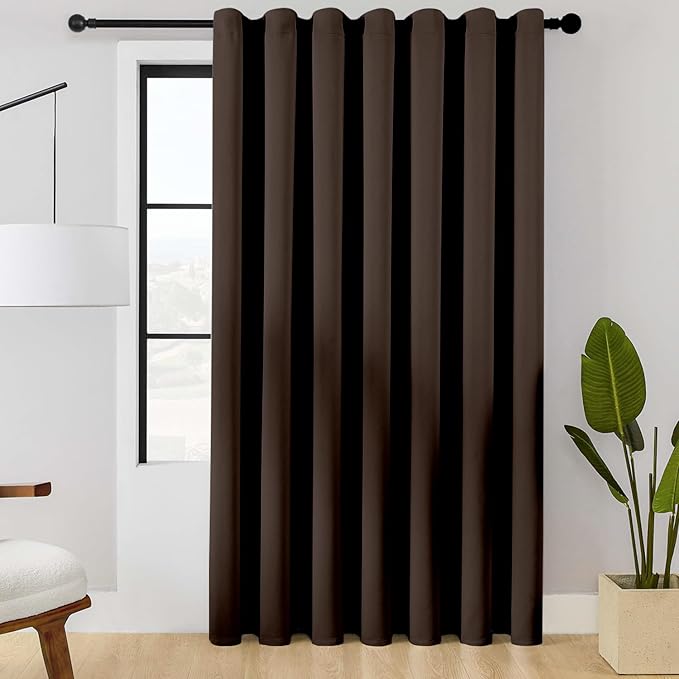 ChrisDowa Room Divider Curtain 96 Inches Long, Wide Blackout Sliding Door Curtain for Bedroom, Room Darkening Privacy Window Curtain for Patio Door (1 Panel Set, Brown, 100 x 96 Inch)