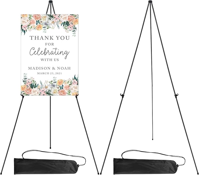 RRFTOK Easel Stand for Display, 63'' Instant for Sign Art and Crafts Portable Ground Easels for Wedding Banner and Poster Display Stand - Metal Tripod with Portable Bag.Black