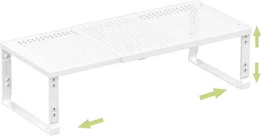 Heavy-Duty Adjustable Metal Shelf Organizer - Expandable & Stackable Pantry Storage Rack for Kitchen, Bathroom, RV, Cabinets(1 Pack/White, Medium)