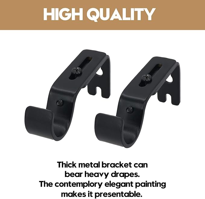 AddGrace Adjustable Curtain Rod Bracket Fits up to 1 inch Curtain Rod Sturdy Premium Brackets for Wall Set of 2 Black